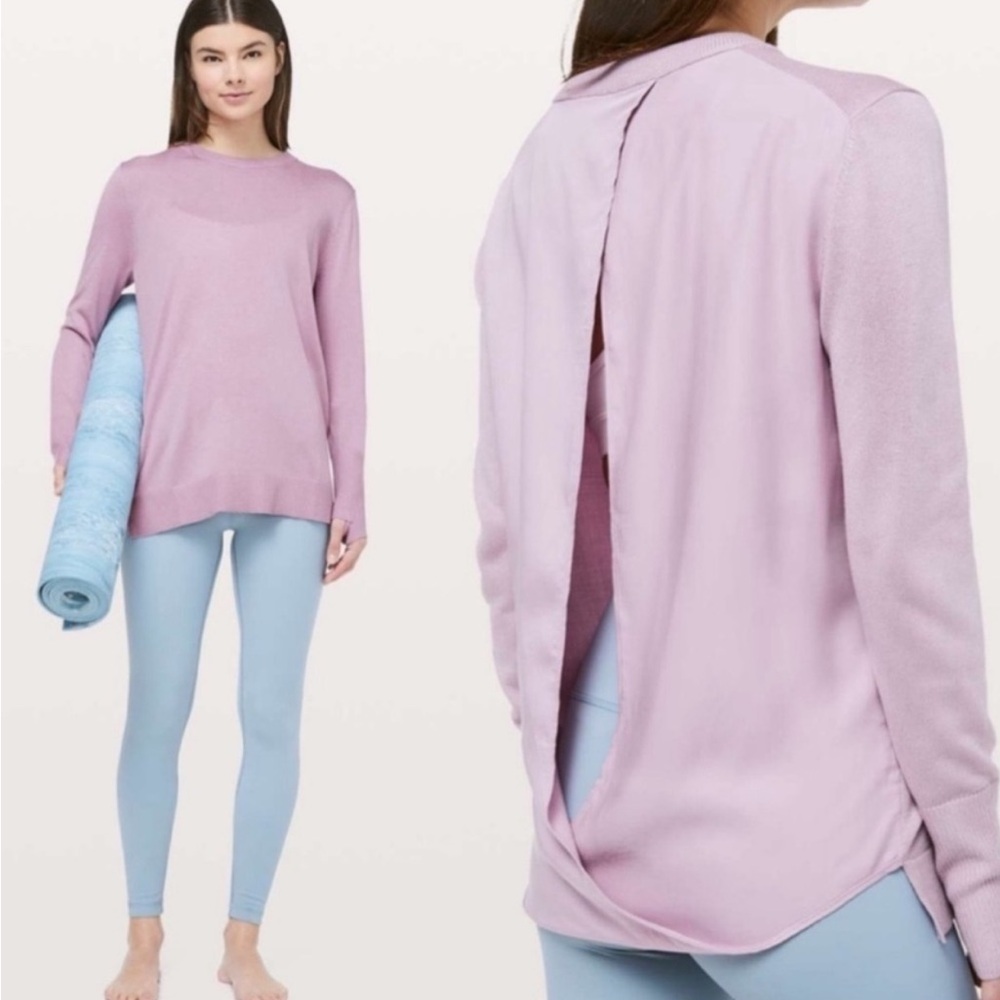 Lululemon Cashmere Open Back Sweater Purple Still At Ease Pullover 6 Small
